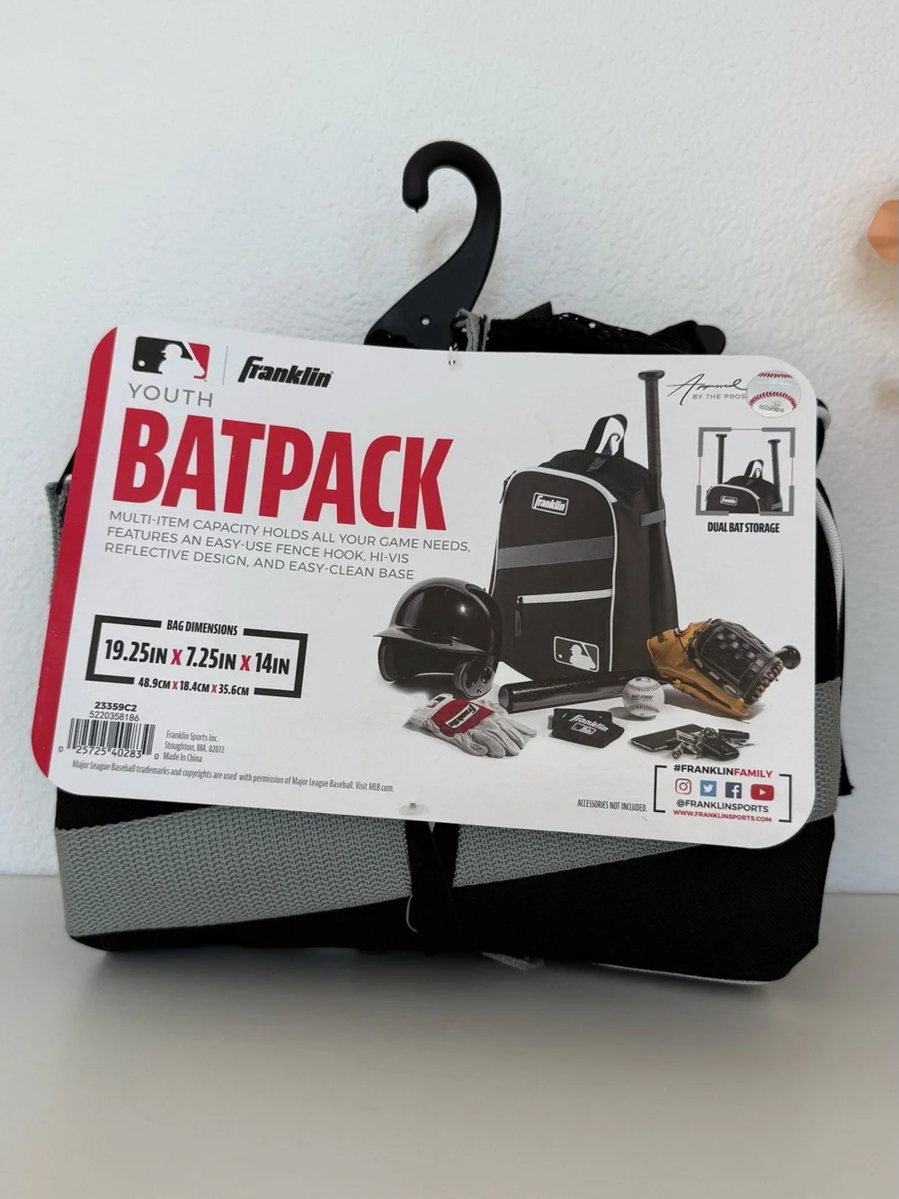 Franklin MLB Youth Baseball Bat Pack Backpack Black Gray